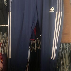 Adidas Men's Navy Joggers with White Stripes